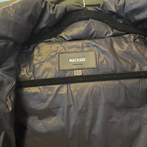 Mackage Down Puffer Coat (Black & Olive with Orange Hood Lining) - Picture 6 of 8